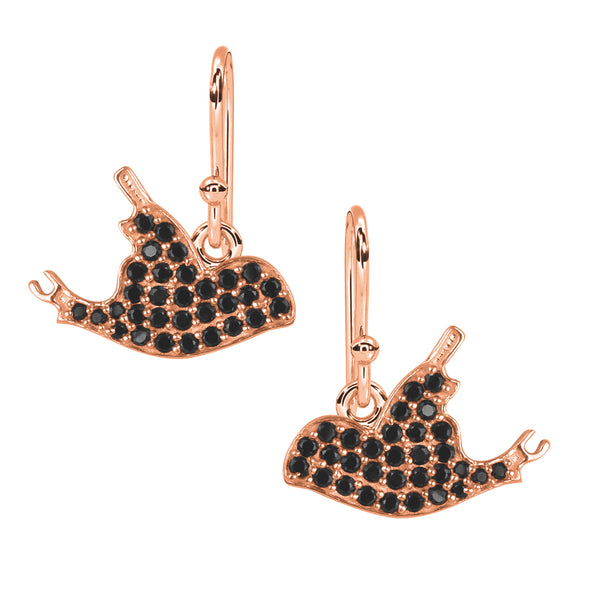 925 Sterling Silver Black Spinel Gemstone Sparrow Dangle Earrings For Women Flying Bird Earrings