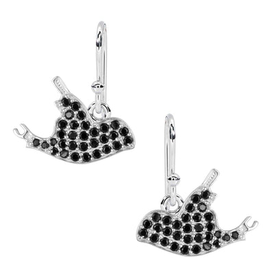 925 Sterling Silver Black Spinel Gemstone Sparrow Dangle Earrings For Women Flying Bird Earrings