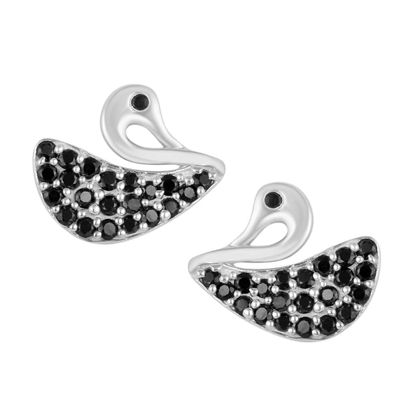 Sterling Silver Solid Swan Earrings Round Shaped Black Spinel Romantic Love Bird Earrings