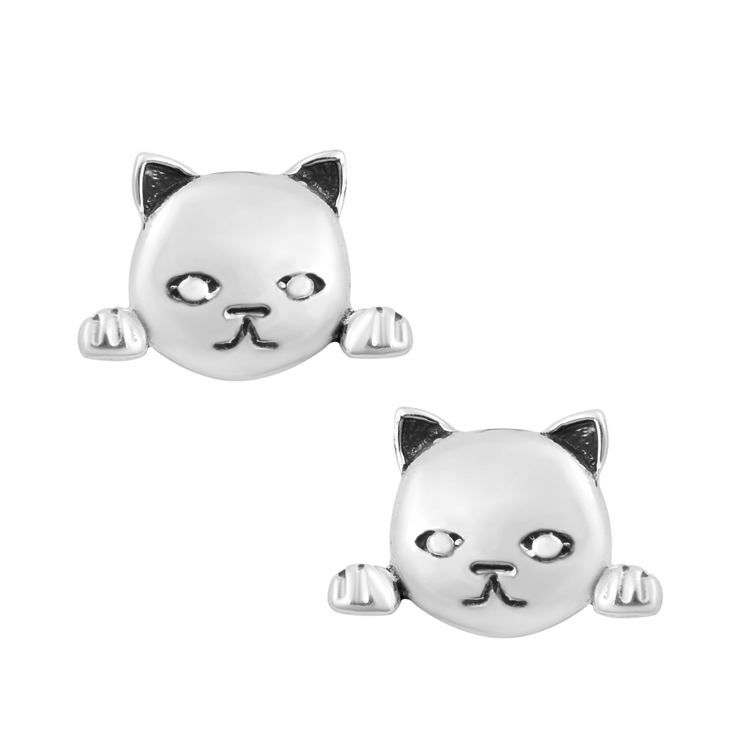 Cat Face Earrings - Sterling Silver