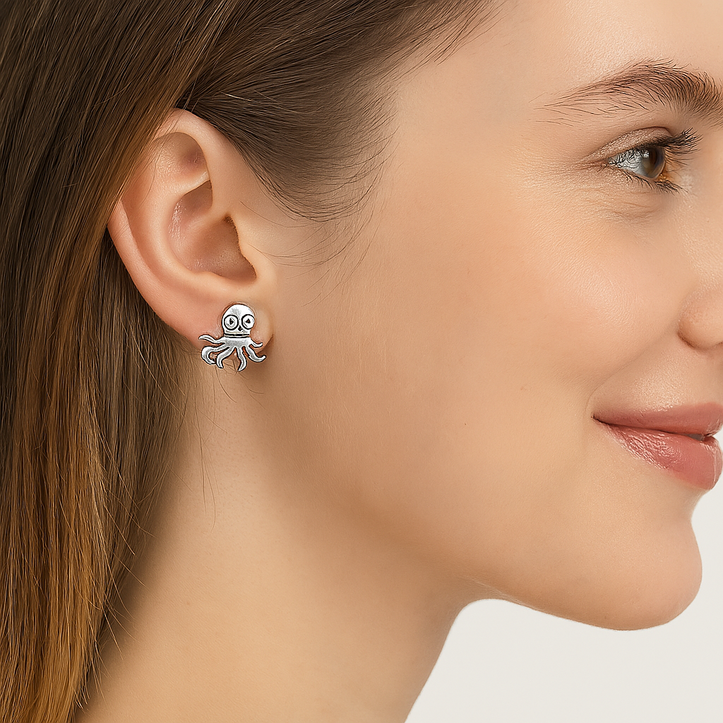 Octopus Stud Earrings - Sterling Silver