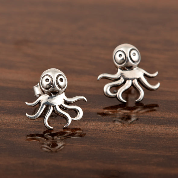 Solid 925 Sterling Silver Octopus Earrings For Women Animal Lover Studs Earrings Unique Octopus Earrings