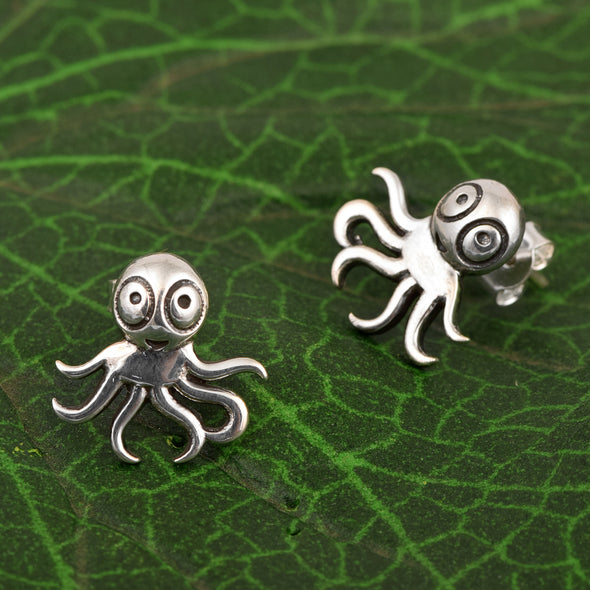 Solid 925 Sterling Silver Octopus Earrings For Women Animal Lover Studs Earrings Unique Octopus Earrings