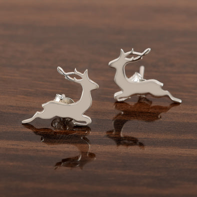 Cute Silver Deer Stag Stud Earrings 925 Sterling Silver Animal Earrings For Women