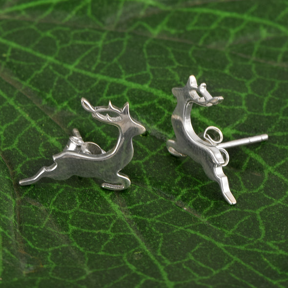 Cute Silver Deer Stag Stud Earrings 925 Sterling Silver Animal Earrings For Women