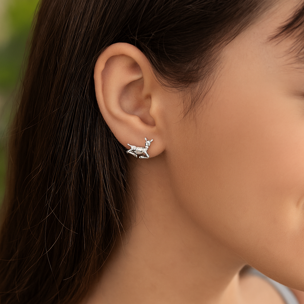 Deer Animal Stud Earrings - Sterling Silver