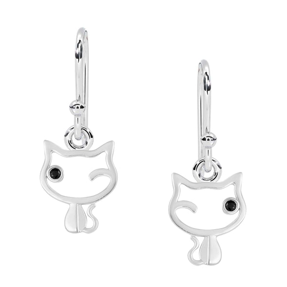 Cute Cat Dangle Earrings For Women Solid 925 Sterling Silver Animal Earrings Unique Lovely Earrings