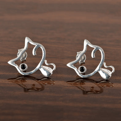Cute Cat Studs Earrings For Women Solid 925 Sterling Silver Animal Earrings Unique Lovely Earrings