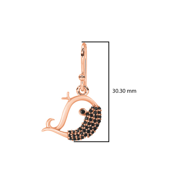 925 Sterling Silver Fish Earrings For Women Animal Dangle Earrings Round Black Spinel Earrings