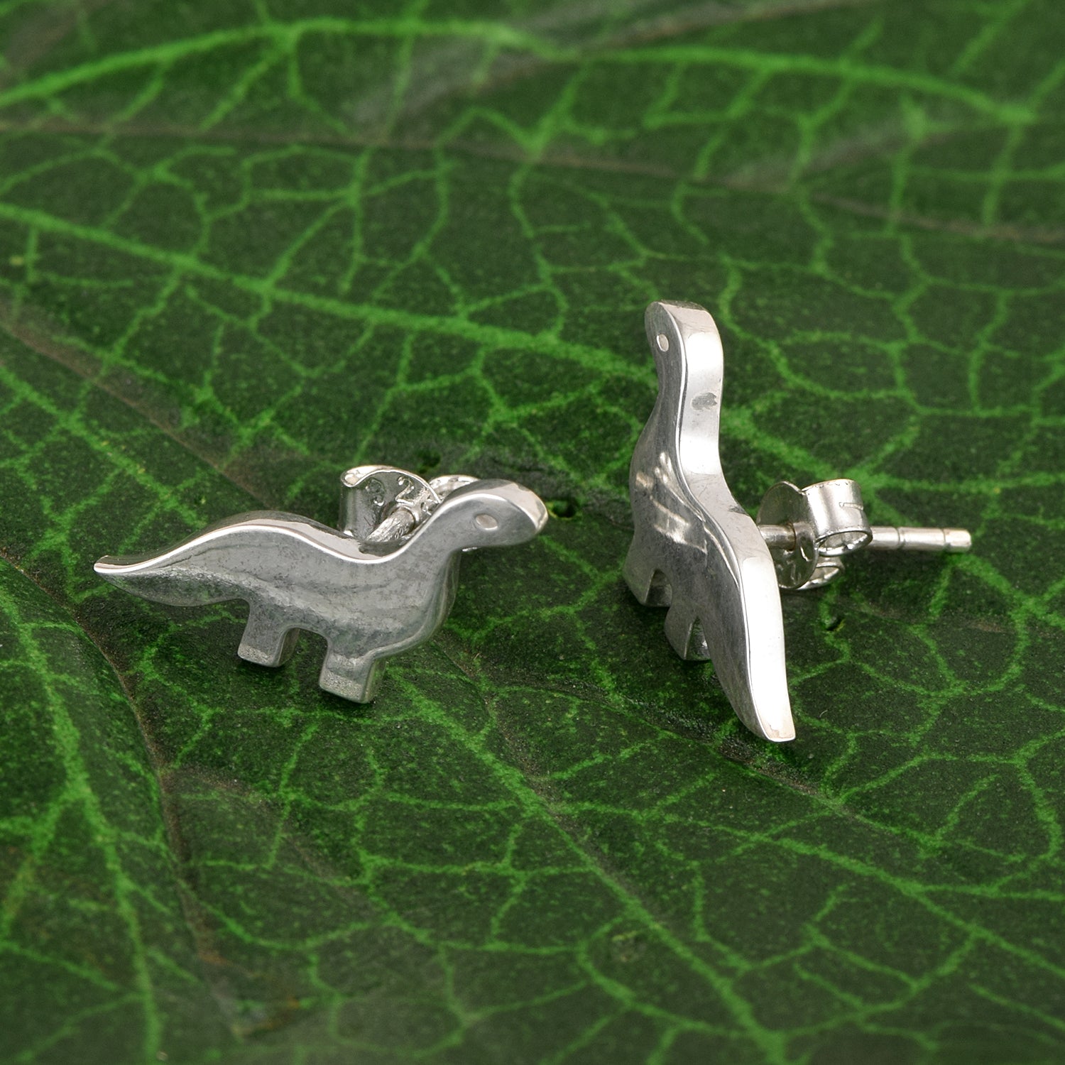 Cute Brontosaurus Dinosaur Stud Earrings - Sterling Silver