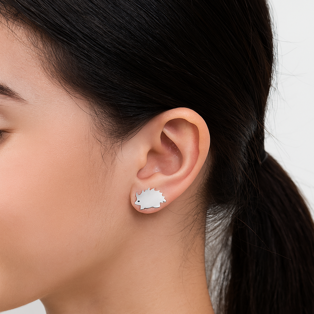 Minimalist Hedgehog Stud Earrings - Sterling Silver