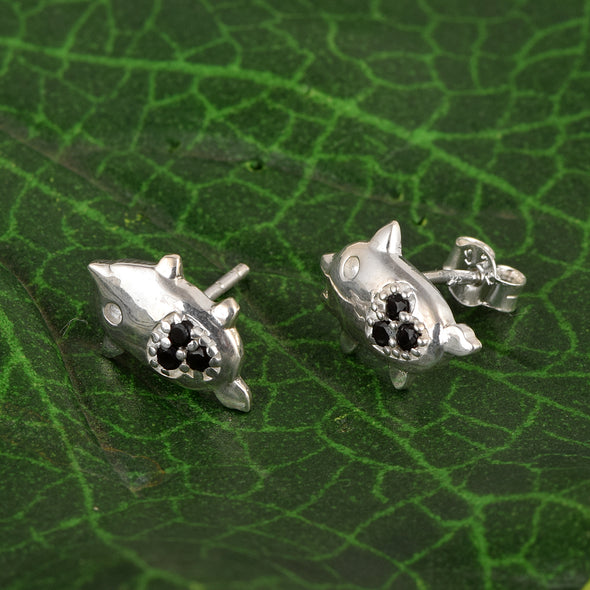 Pig Studs Earrings For Women 925 Sterling Silver Cute Animal Earrings Black Spinel Stone Earrings