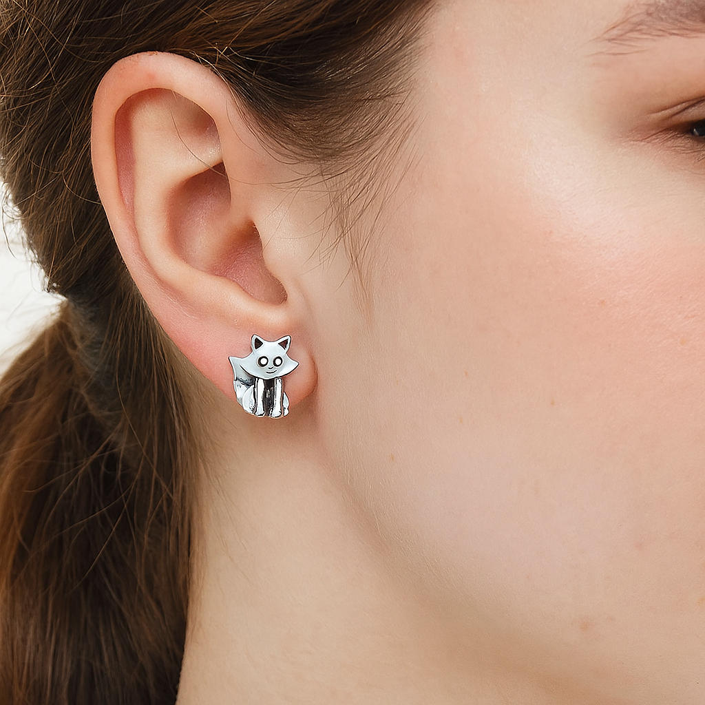 Fox Stud Earrings - Sterling Silver