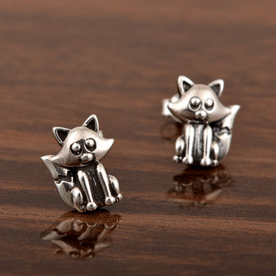 Silver Fox Stud Earrings 925 Sterling Silver Fox Earrings Wildlife Inspired Animal Jewelry