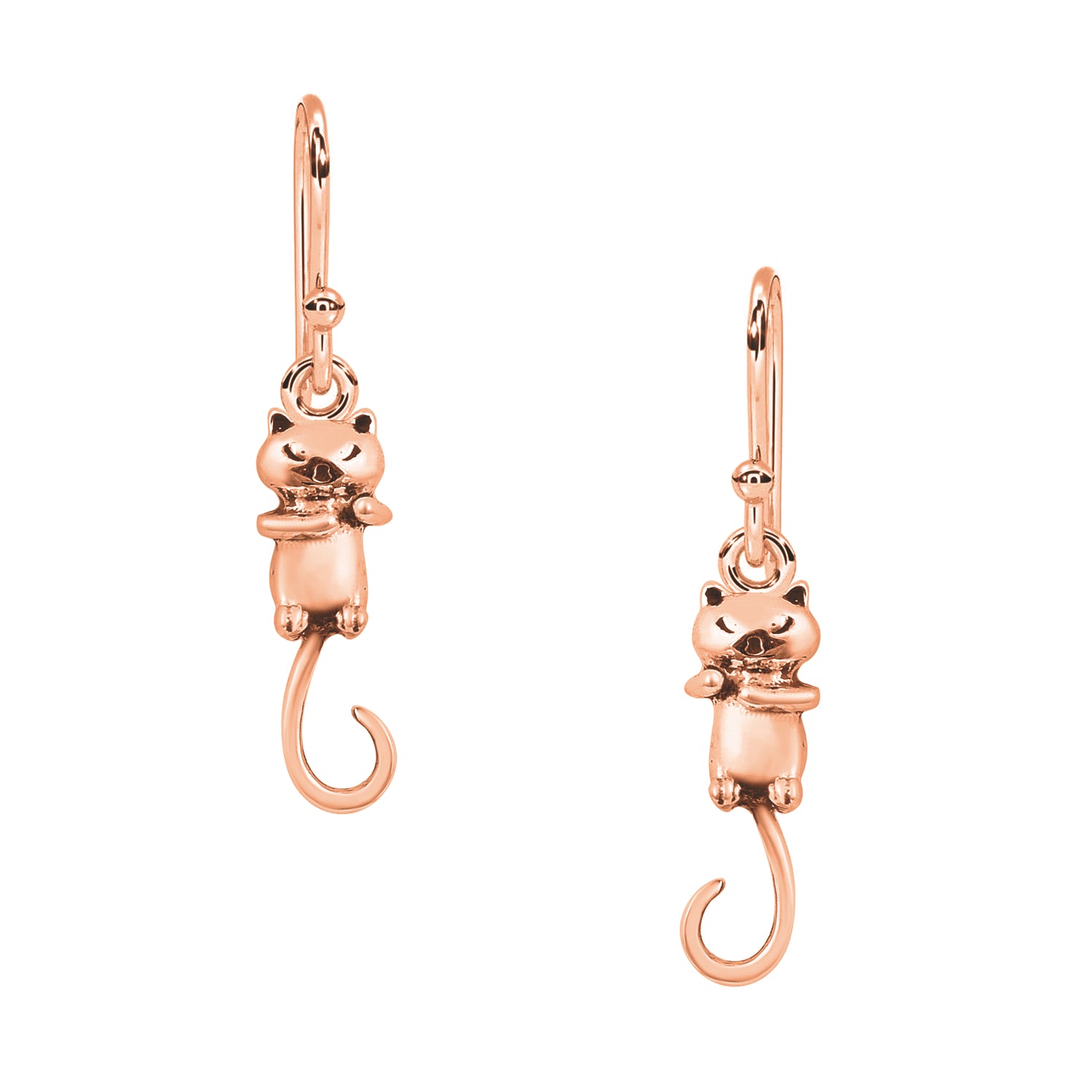 Whimsical Cat Hook Earrings - Sterling Silver