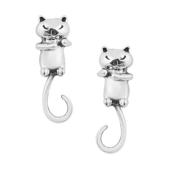 925 Sterling Silver Studs Cat Earrings Unique Animal Earrings, Birthday Gift For Women