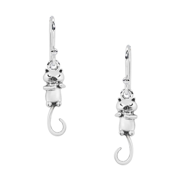 925 Sterling Silver Long Tail Cat Earrings Unique Animal Ear Dangle Women Earrings