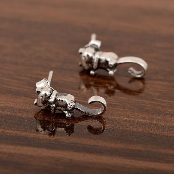 925 Sterling Silver Studs Cat Earrings Unique Animal Earrings, Birthday Gift For Women