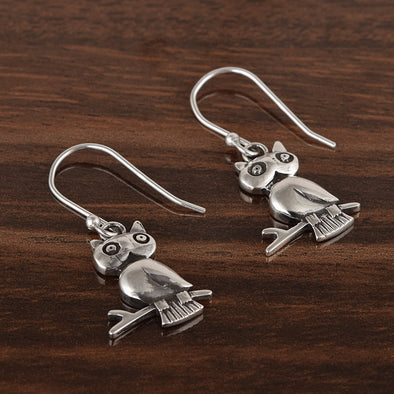 Owl Animal Earrings 925 Sterling Silver Hoop Earrings Unique Bird Earrings For Women