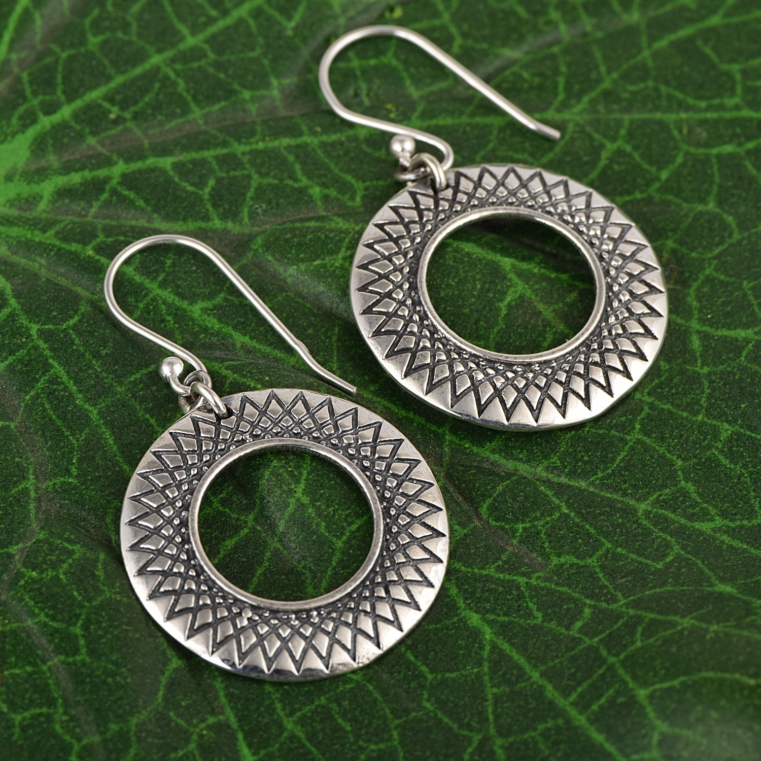 Geometric Circle Earrings - Sterling Silver