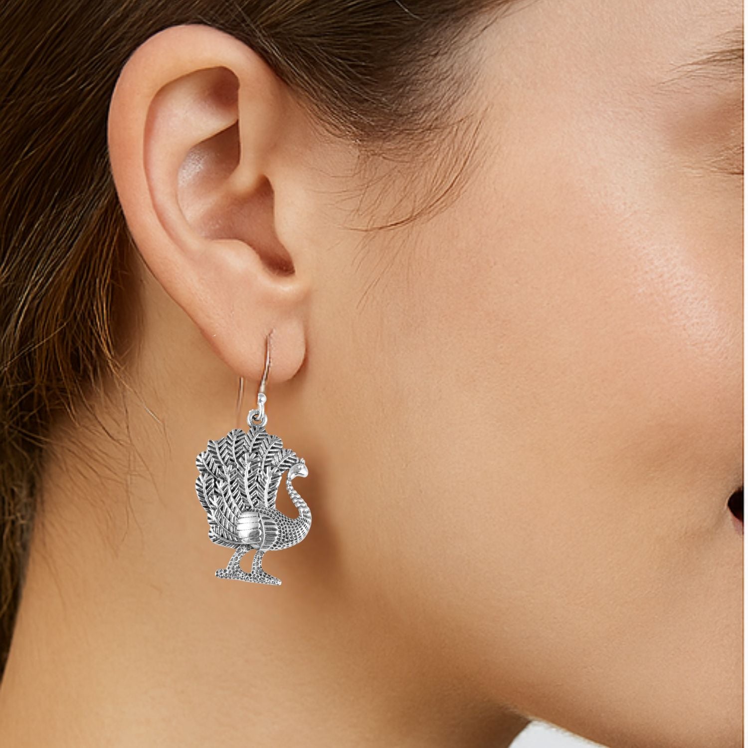 Peacock Drop Earrings - Sterling Silver