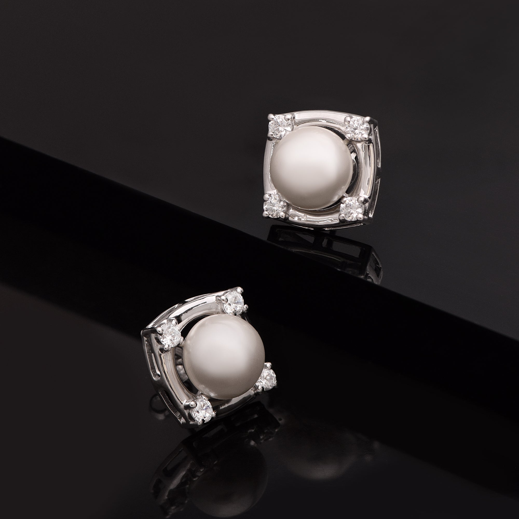 Pearl Square Shape Stud - Sterling Silver