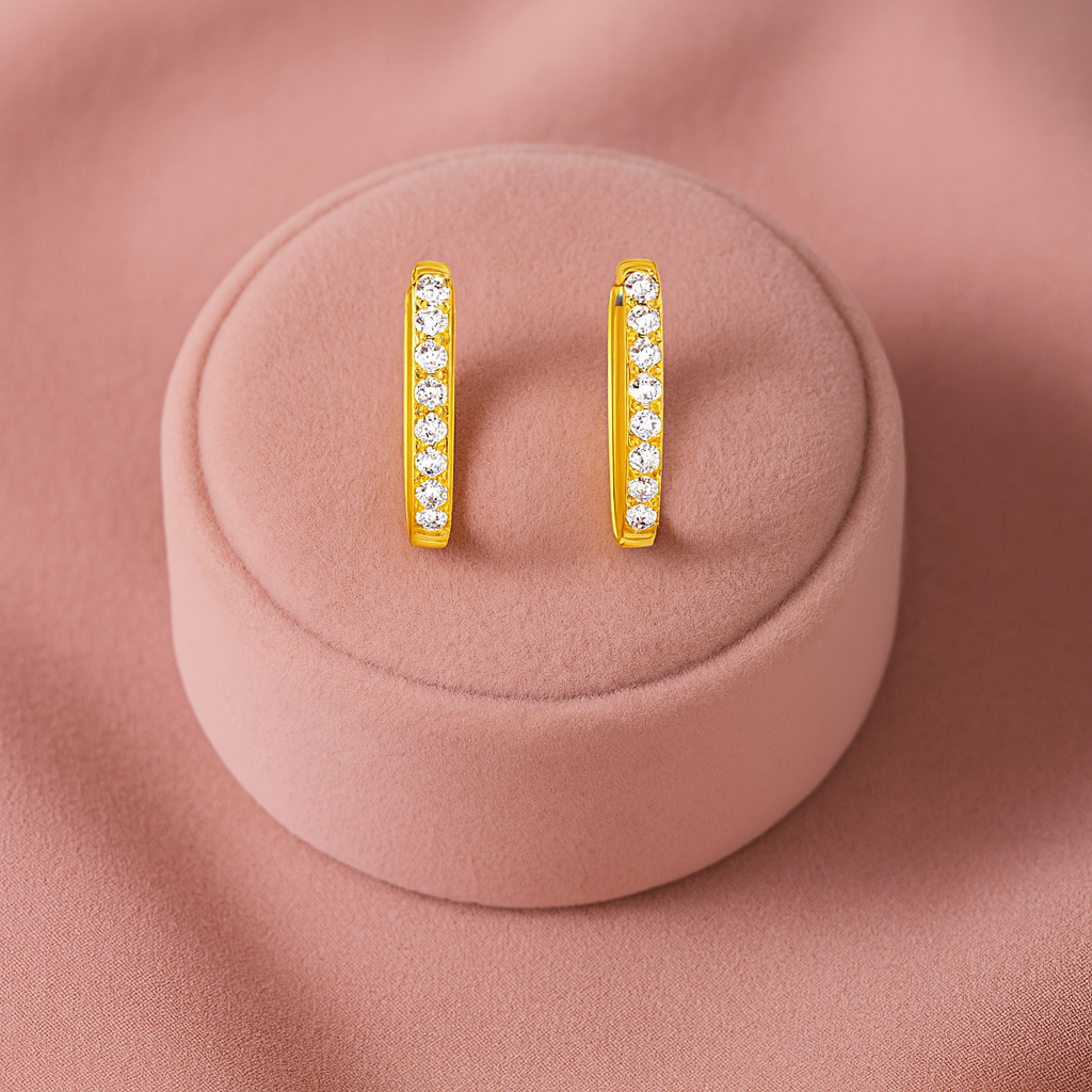 Classic Pavé Huggie Hoop Earrings – Sterling Silver Gold Plated