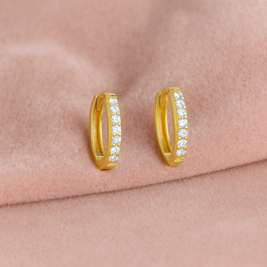 Classic Pavé Huggie Hoop Earrings – Sterling Silver Gold Plated