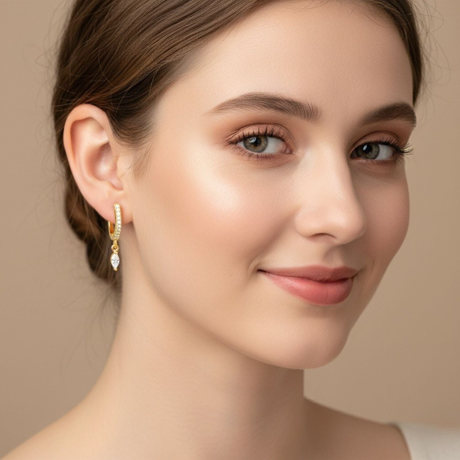 Pavé Marquise Dangle Huggie Hoop Earrings - Sterling Silver Yellow Plated