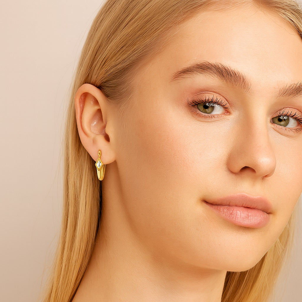 Solitaire Hoop Earrings – Sterling Silver Gold Plated