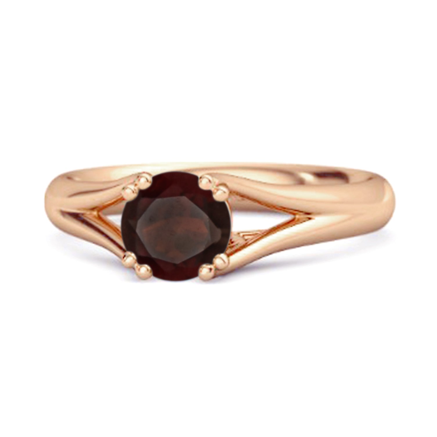 Garnet Ring Split Shank Solitaire Ring - Sterling Silver