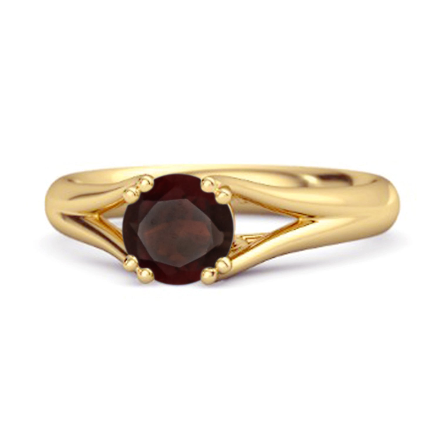 Garnet Ring Split Shank Solitaire Ring - Sterling Silver