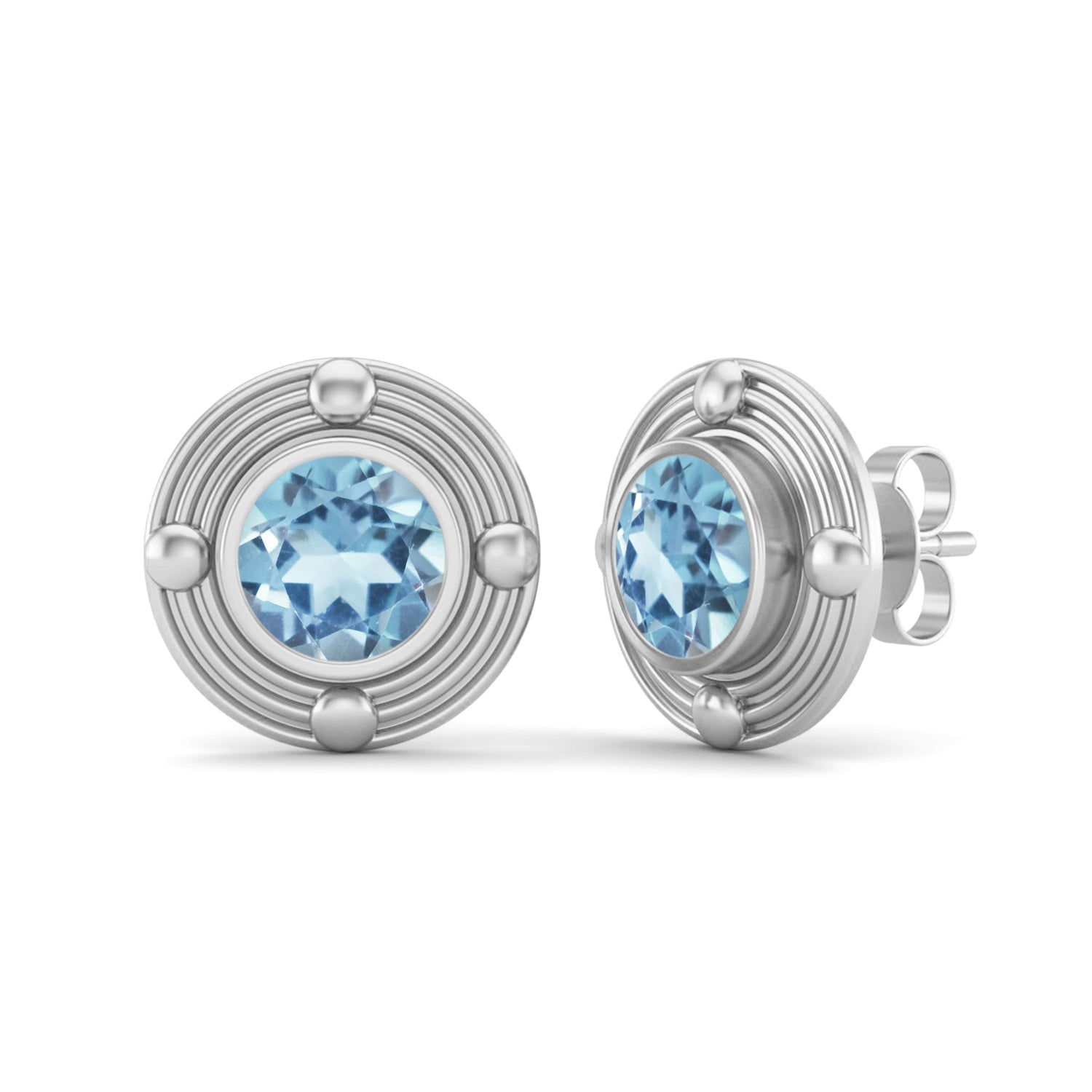 Aquamarine Modern Concentric Stud Earrings – Sterling Silver