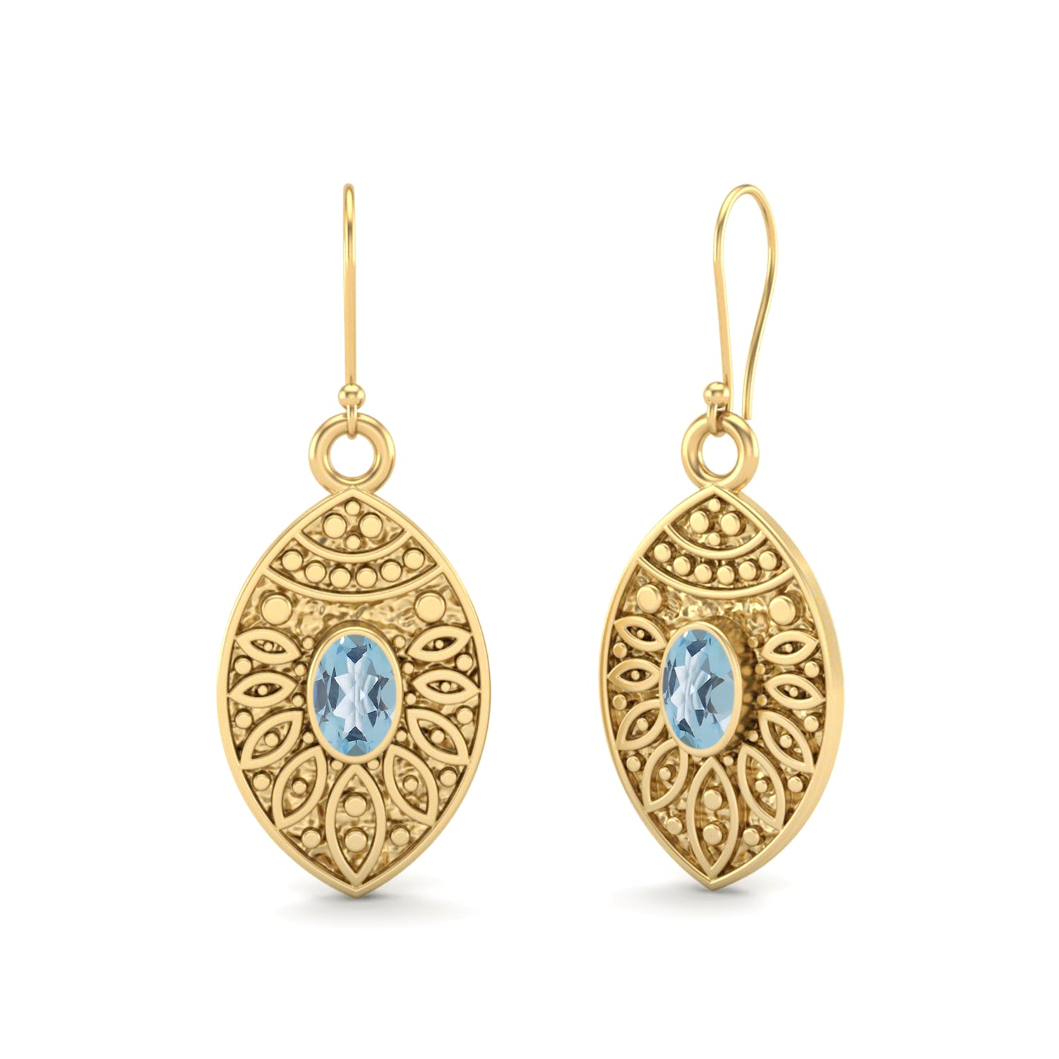 Aquamarine Filigree Dangle Design Earrings – Sterling Silver