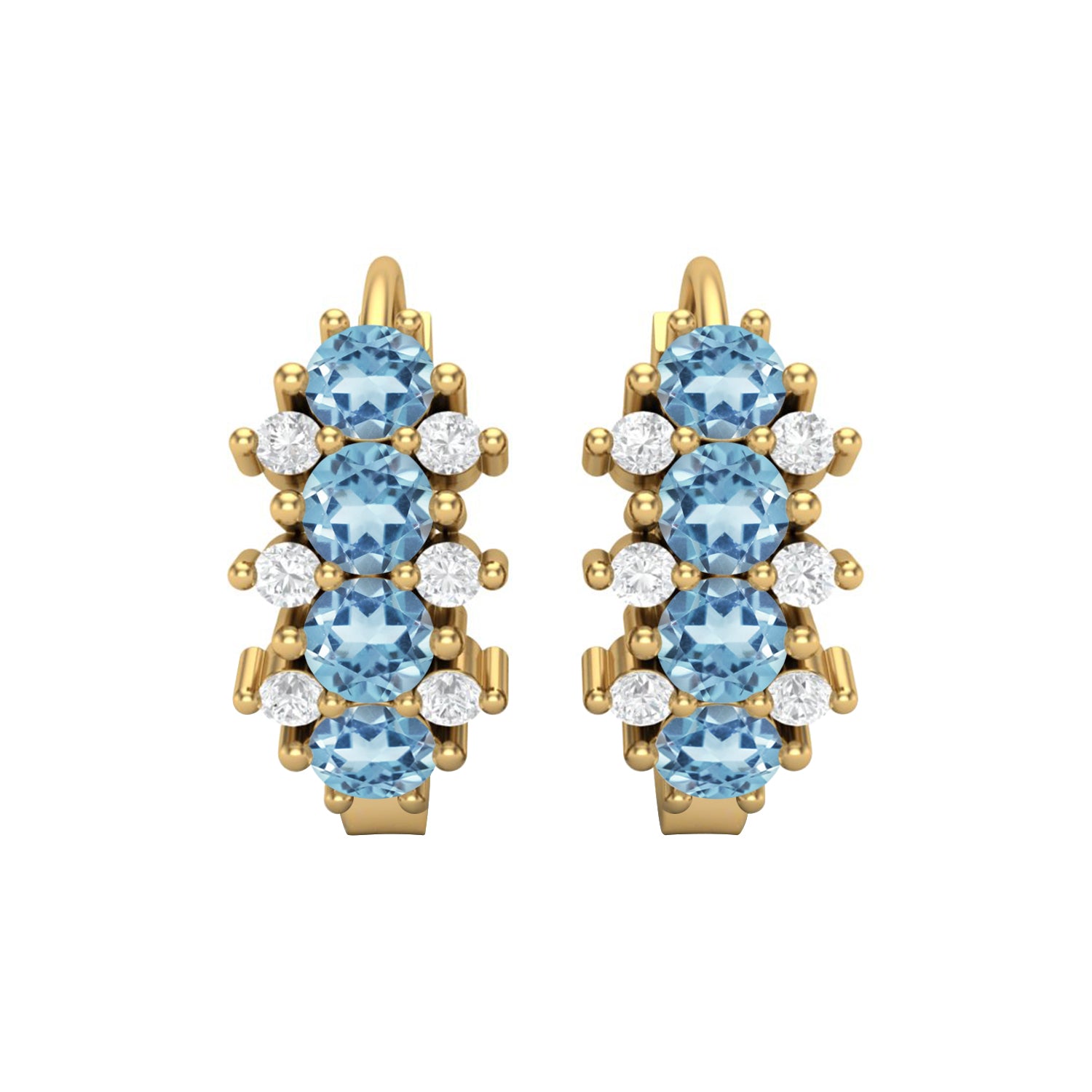 Orecchini a cerchio Huggie a doppia fila con acquamarina – Argento Sterling