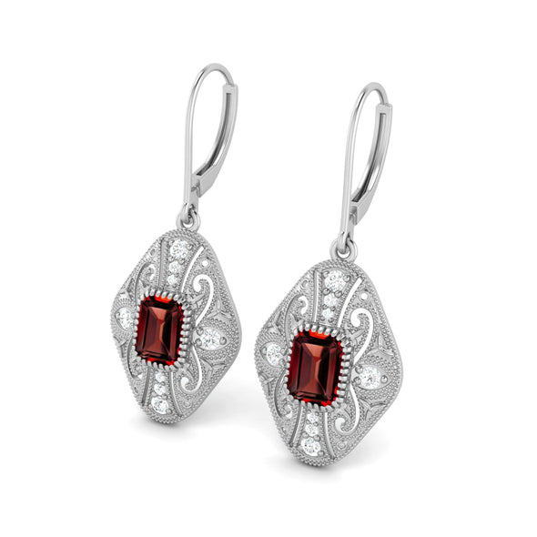 8X6 MM Octagon Shape Garnet Gemstone 925 Sterling Earrings