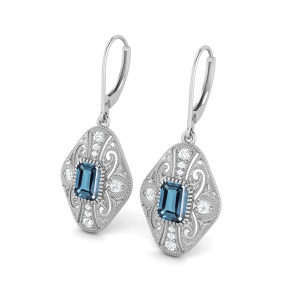 8X6 MM Octagon Shape London Blue Topaz Gemstone 925 Sterling Earrings