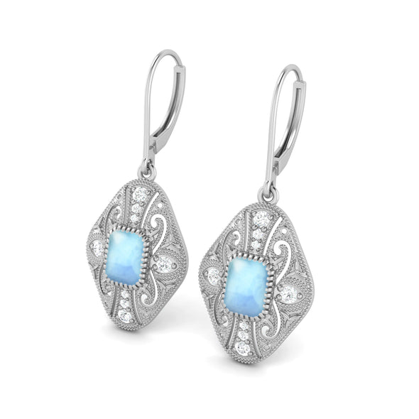 8X6 MM Octagon Shape Larimar Gemstone 925 Sterling Earrings