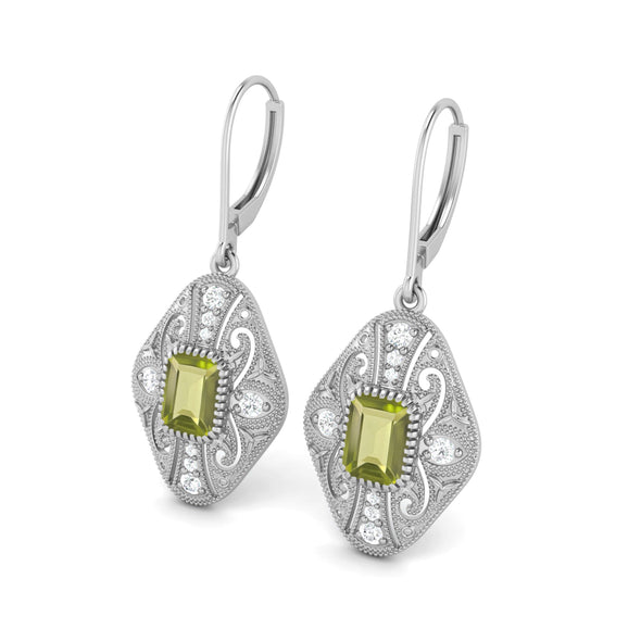 8X6 MM Octagon Shape Peridot Gemstone 925 Sterling Earrings