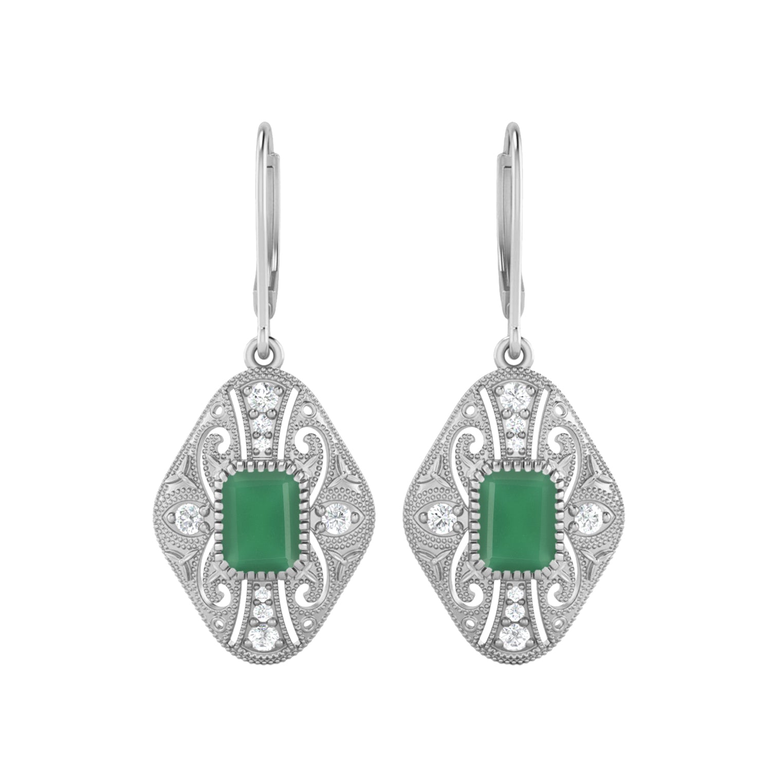 Green Onyx Filigree Dangle Earrings - Sterling Silver