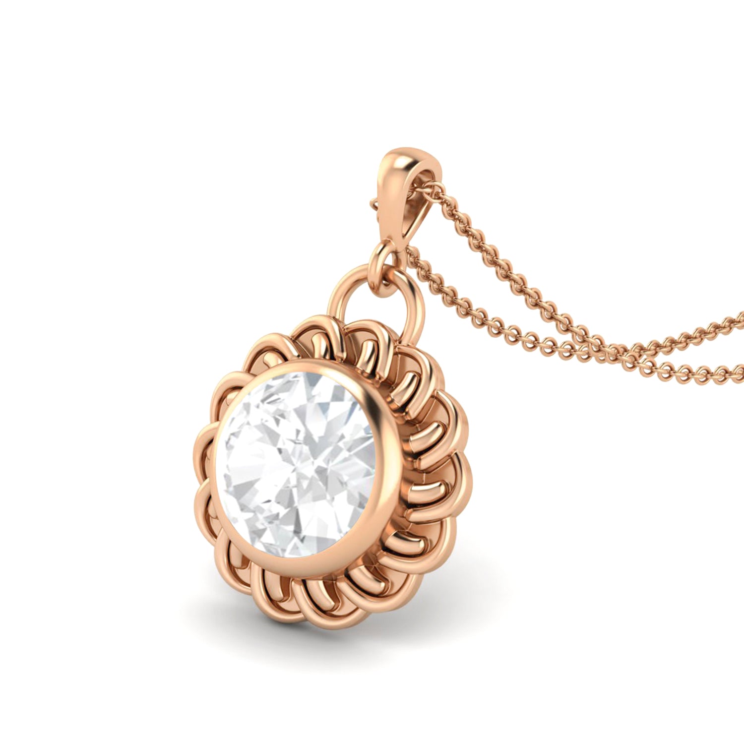 Moissanite Sunburst Solitaire Pendant - Sterling Silver