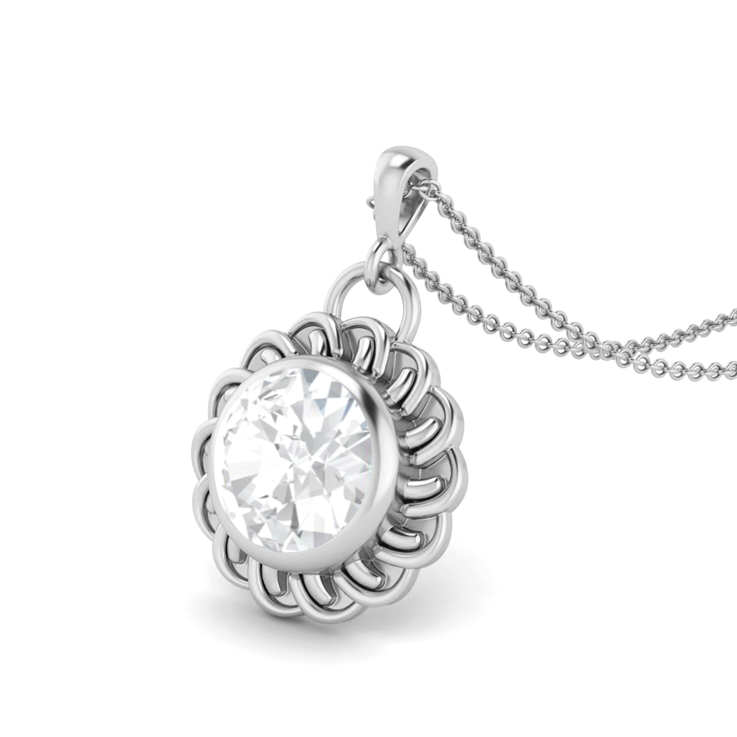 Moissanite Sunburst Solitaire Pendant - Sterling Silver