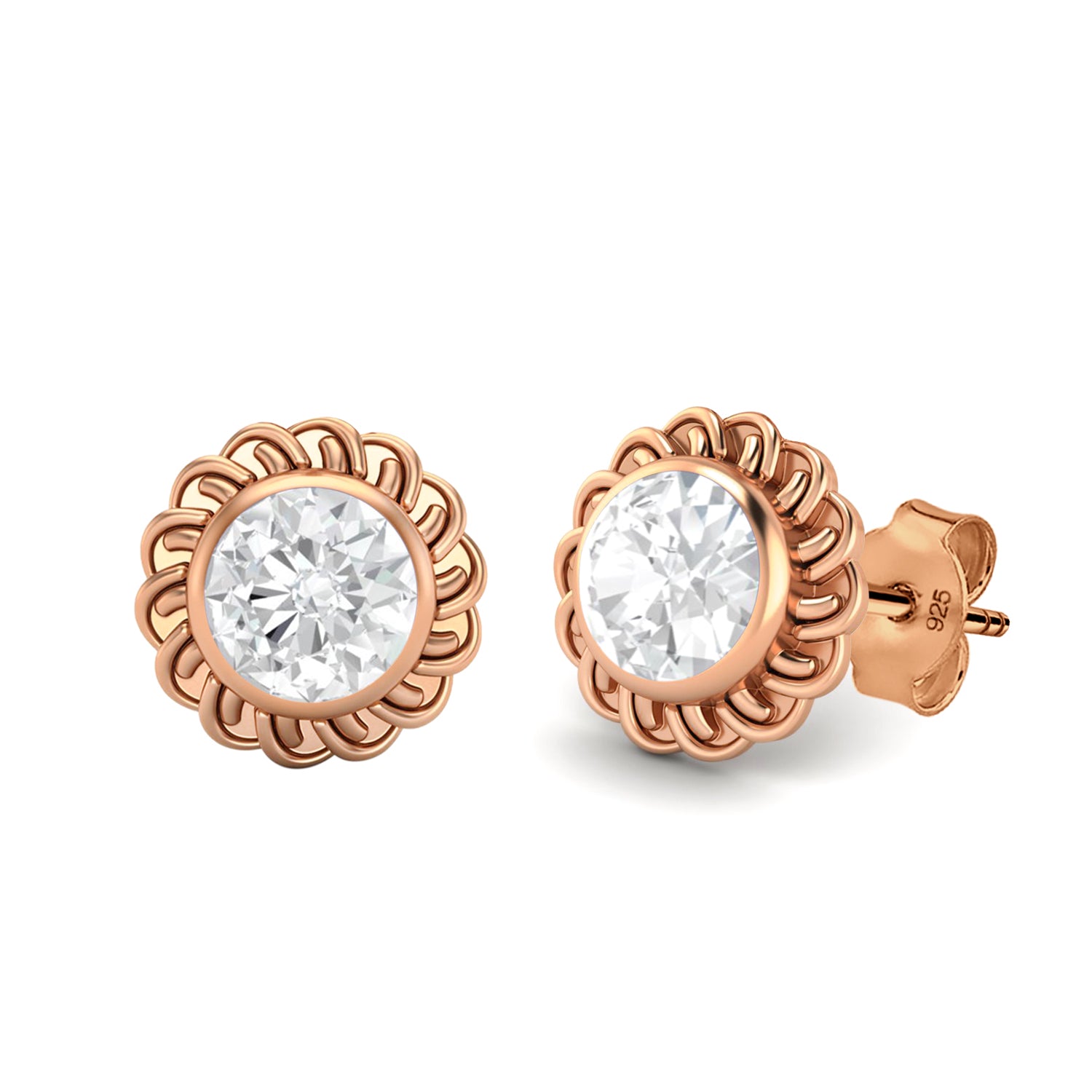 Moissanite Twisted Floral Halo Stud Earrings – Sterling Silver