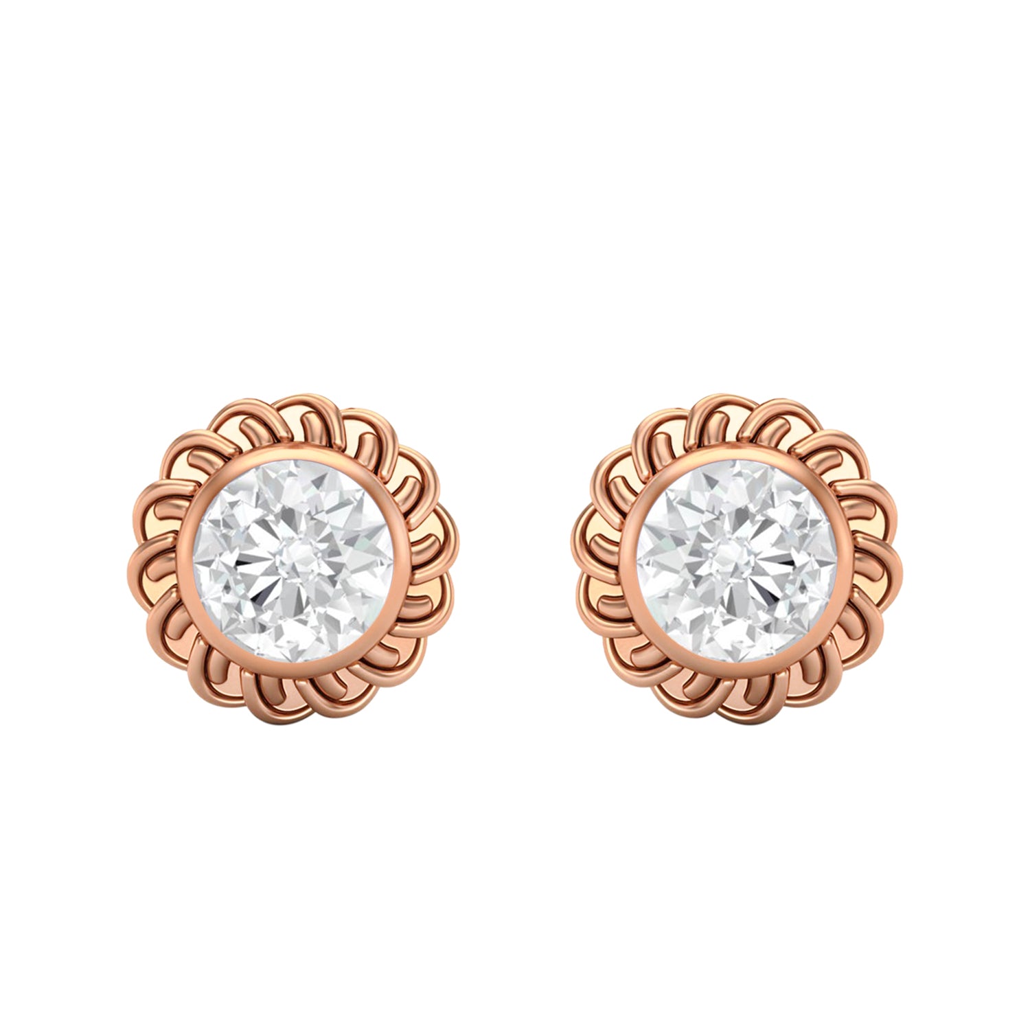 Moissanite Twisted Floral Halo Stud Earrings – Sterling Silver
