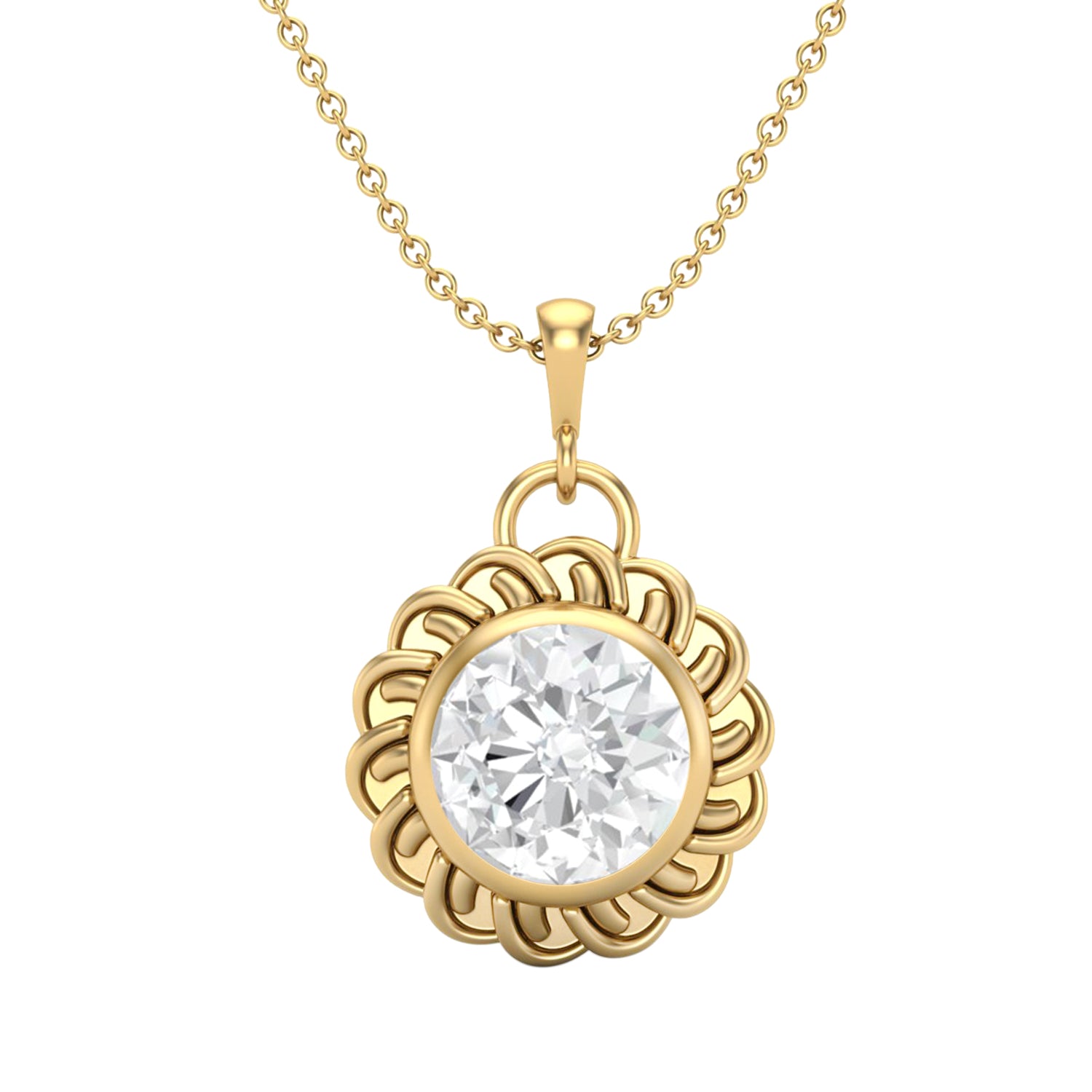 Moissanite Sunburst Solitaire Pendant - Sterling Silver