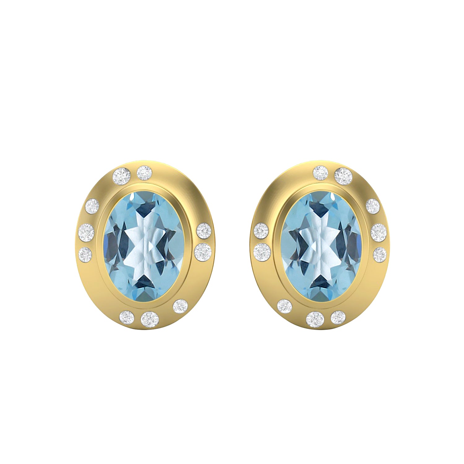 Aquamarine Modern Bezel Halo Studs Earrings – Sterling Silver