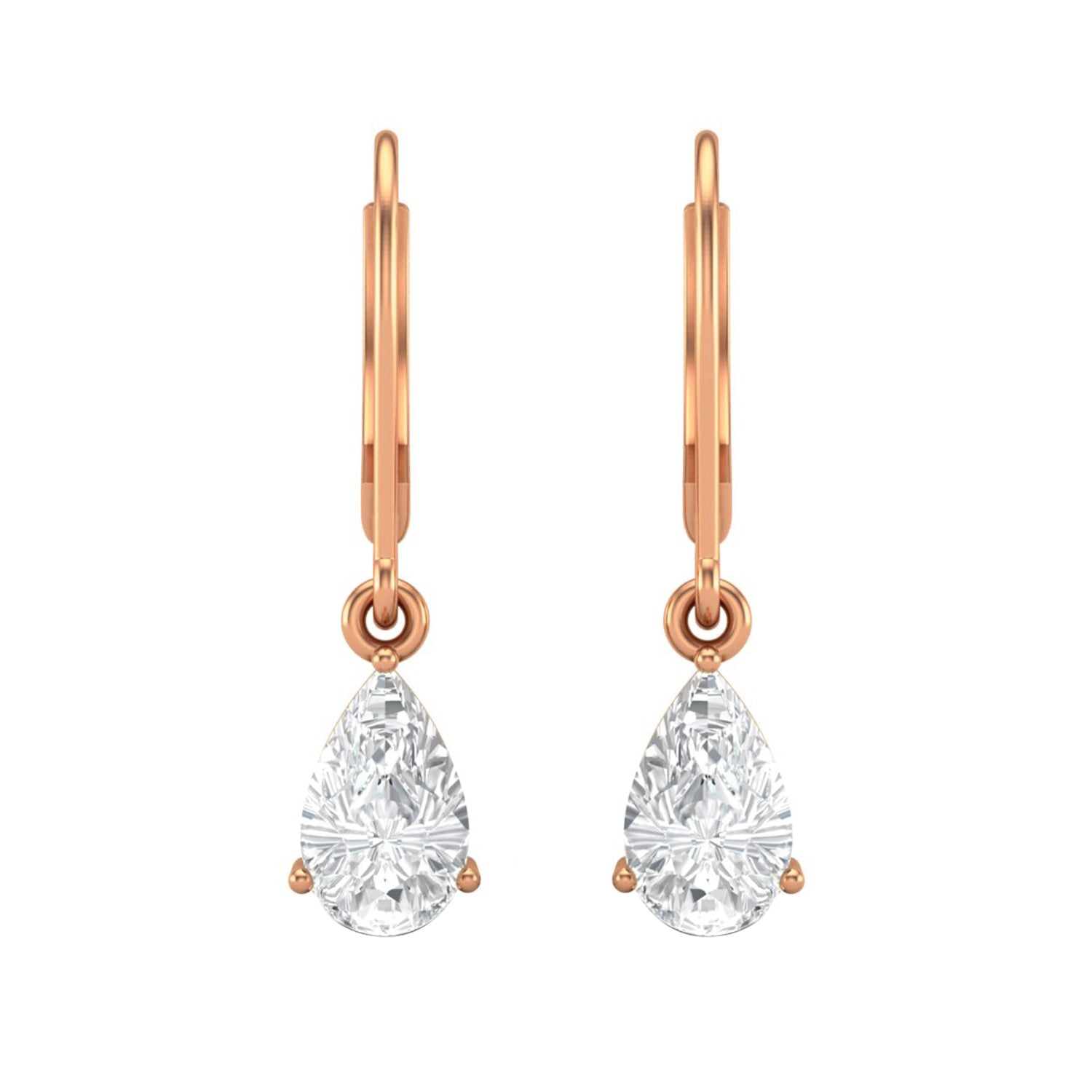 Moissanite Pear Lever Back Drop Earrings- Sterling Silver