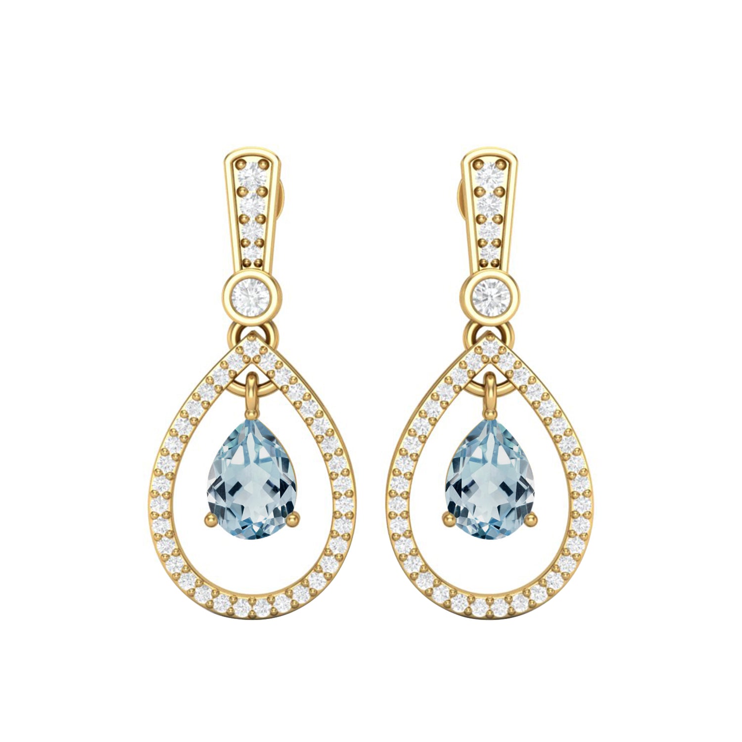 Aquamarine Halo Drop Dangle Earrings – Sterling Silver