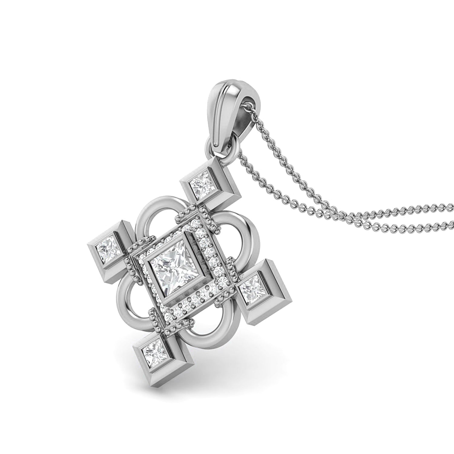 Moissanite Vintage Inspired Square Cross Pendant - Sterling Silver