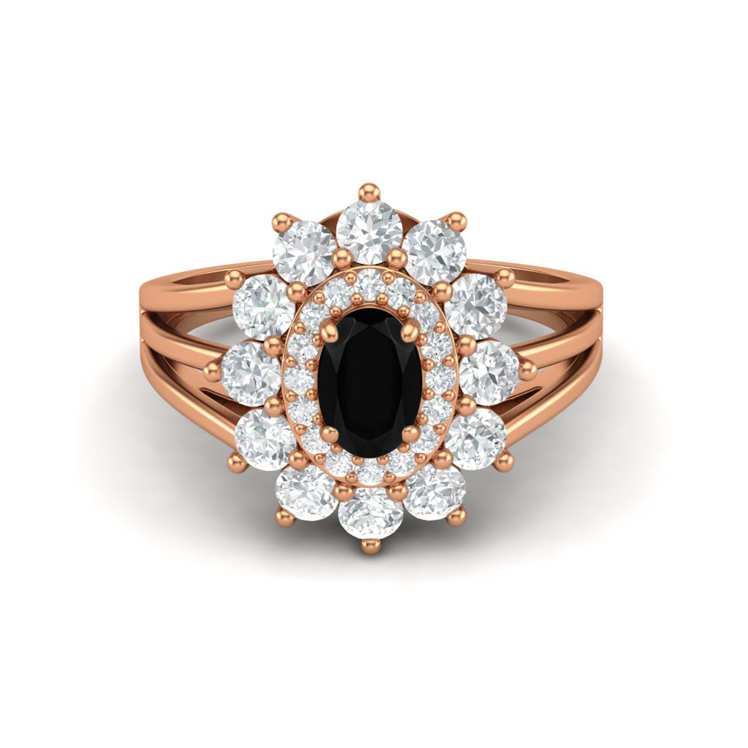 Oval Shaped Black Spinel Wedding Ring 925 Sterling Silver Solitaire Halo Ring